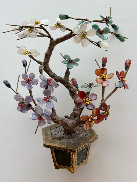 Other - Vintage Jade Multi-Color Gemstone Flower Bonsai Sculpture - Home Art